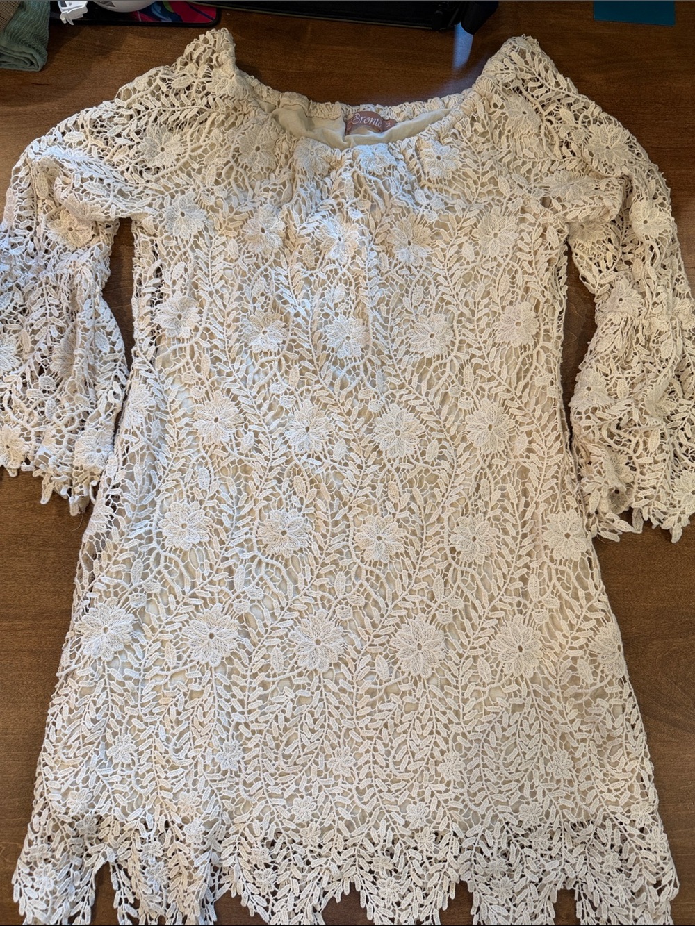 Floral Crochet Off-Shoulder Mini Dress in Cream